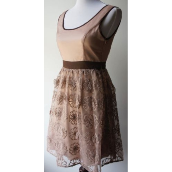 ModCloth Ryu cocoa brown, beige floral patch dress - Picture 4 of 5